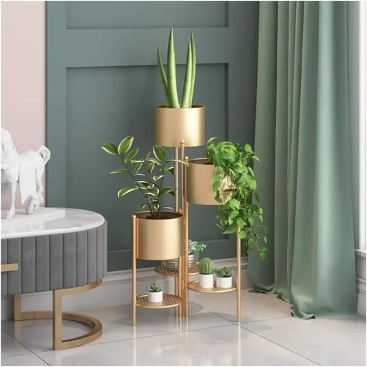 Plant Stand, 6 Tier 6 Potted Indoor Gold Flower Pot Stand Holder Shelf, Foldable Decorative Display Rack for Multiple Potted