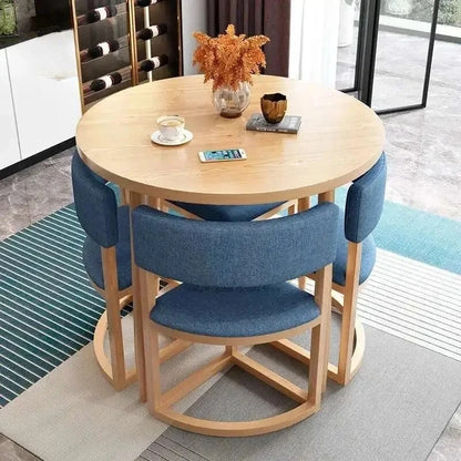 Round Mobile Dining Tables Set Kitchen 4 Chairs Center Wood Table Extendable Luxury Floor Mesa Comedor Home Furniture Wood Table