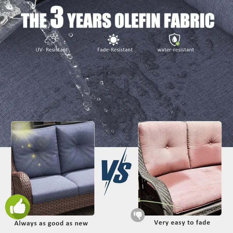 7 Pieces Outdoor Patio Furniture Set with Fire Pit Table, Rattan Wicker Sectional Swivel Rocker Chairs Sets with Ottoma