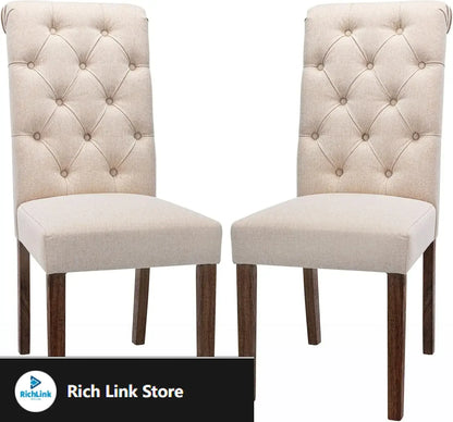 Tufted Dining Room Chairs Set of 2, Accent Parsons Diner Chairs Upholstered Fabric  - Beige
