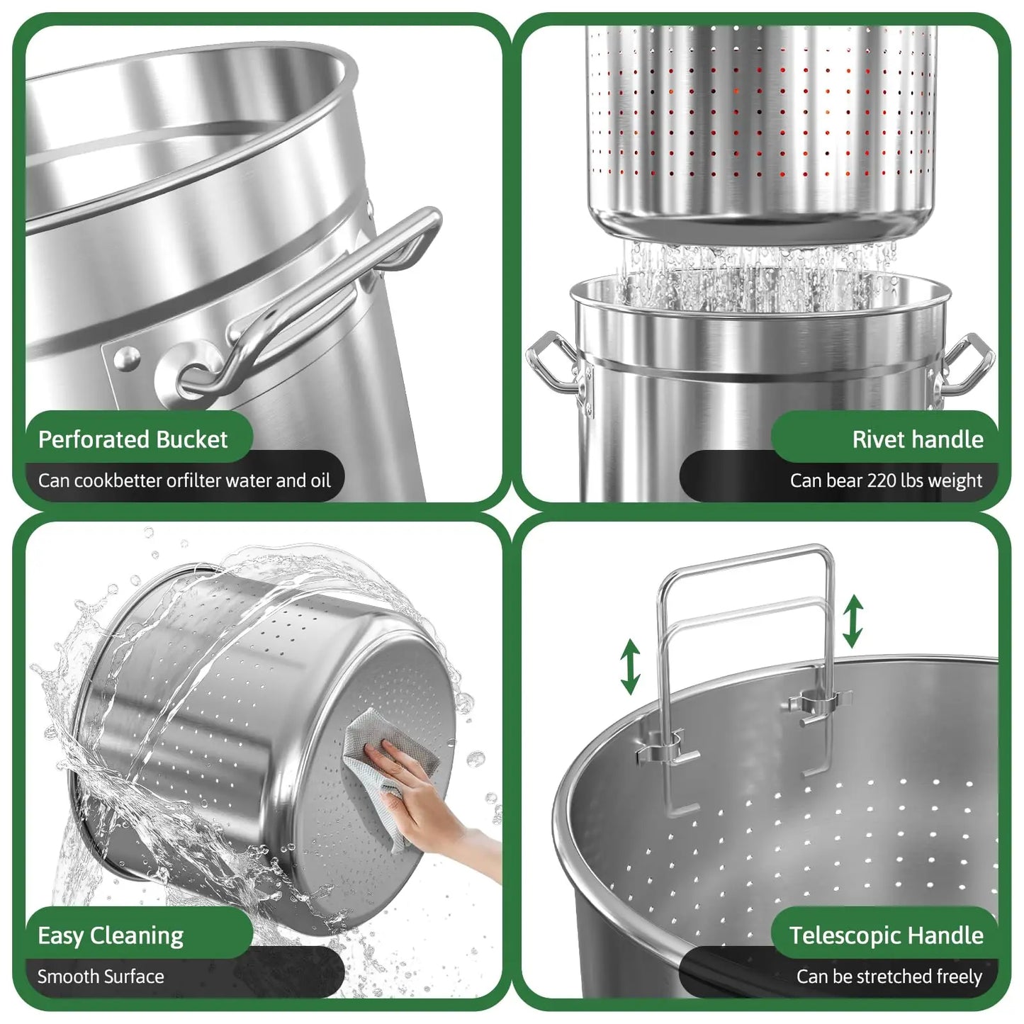 36/53/74QT Stainless Steel Seafood Boil Pot with Lid,Crab, Lobster, Shrimp Boil Stock with Strainer, Turkey Fryer Pot, Stock Boiler Deep,Fried Cooker for Commercial Outdoors