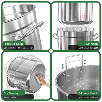 36/53/74QT Stainless Steel Seafood Boil Pot with Lid,Crab, Lobster, Shrimp Boil Stock with Strainer, Turkey Fryer Pot, Stock Boiler Deep,Fried Cooker for Commercial Outdoors