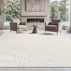 Micro Loop Area Rug Light Gray 9x12 Geometric Modern Luxury Circular Durable Soft Indoor Rugs for Living Dining Room