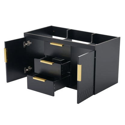 36'' Wall Mounted Bathroom Vanity without Sink, Floating Bathroom Storage Cabinet with 2 Drawers, Solid Wood Bathroom Cabinet