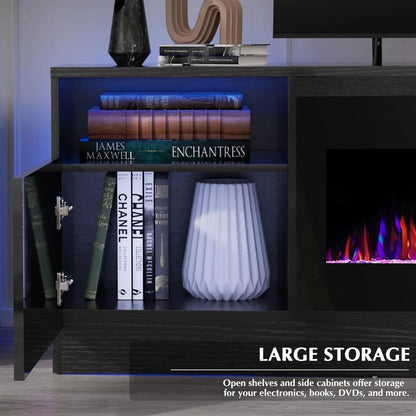 Fireplace tv Stand with 36 inch Fireplace Up to 80" TVs,LED Light Entertainment Center and Storage, 70" Modern Wood Media TV