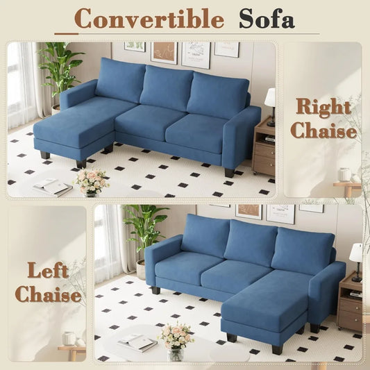 L-Shaped 3-Seater Sofa - Convertible Chaise Corduroy Couch for Small Spaces