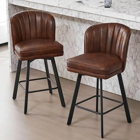 Swivel Counter Height Bar Stools Set of 2, 26'' Modern Barstools with Backs and Metal Legs, Upholstered Bar Chairs, Beige, Fabri