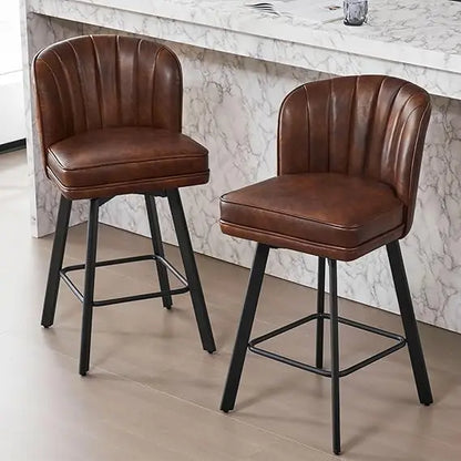Swivel Counter Height Bar Stools Set of 2, 26'' Modern Barstools with Backs and Metal Legs, Upholstered Bar Chairs, Beige, Fabri
