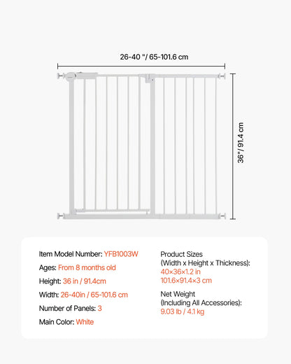 SucceBuy  Gate 28/30/36 Inches High Dog Gate Easy Step Walk Thru Child Pet Security Pressure Mount Kit Wall Cups Doorways
