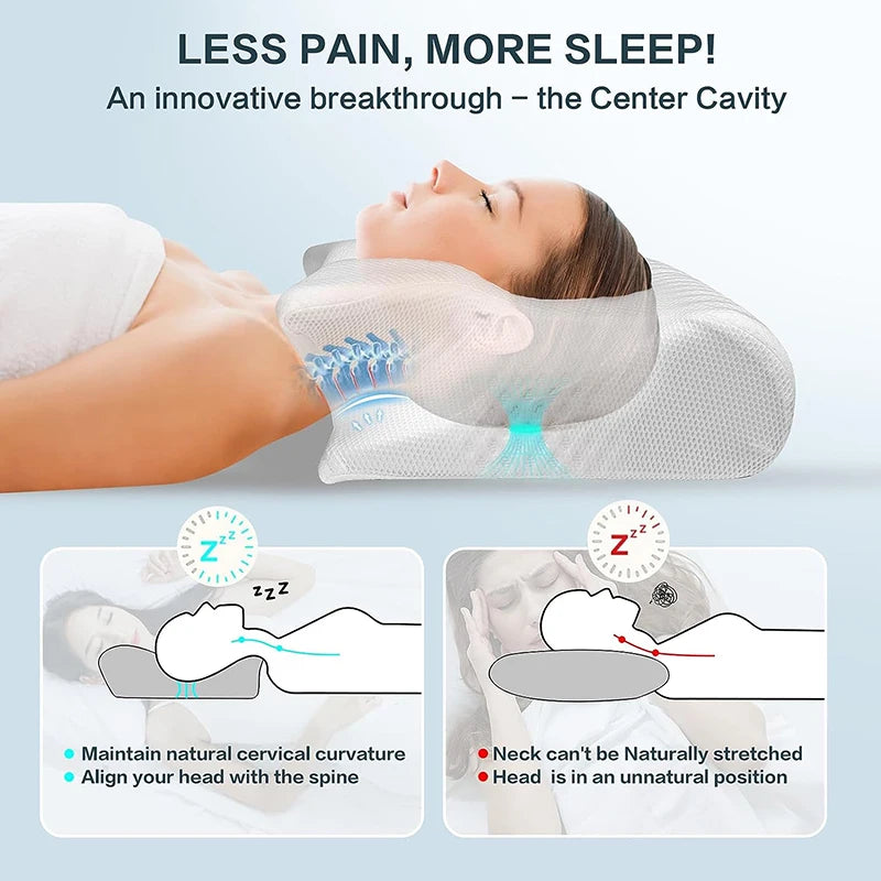 1pc Memory Foam Cervical Pillow, 2 in 1 Ergonomic Contour Orthopedic Pillow for Neck Pain, Contoured Support Pillows