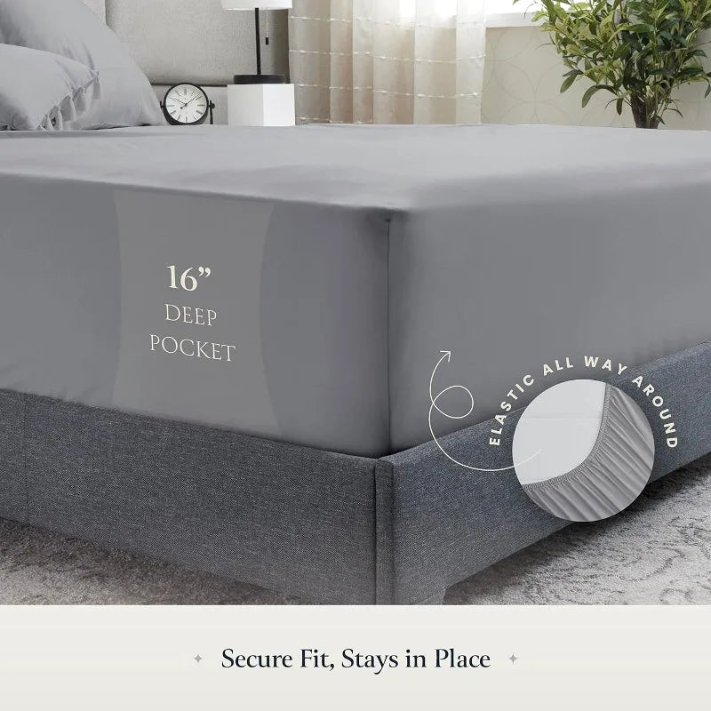 Luxury 6 Piece Bed Sheets for Queen Size Bed, with Elastic