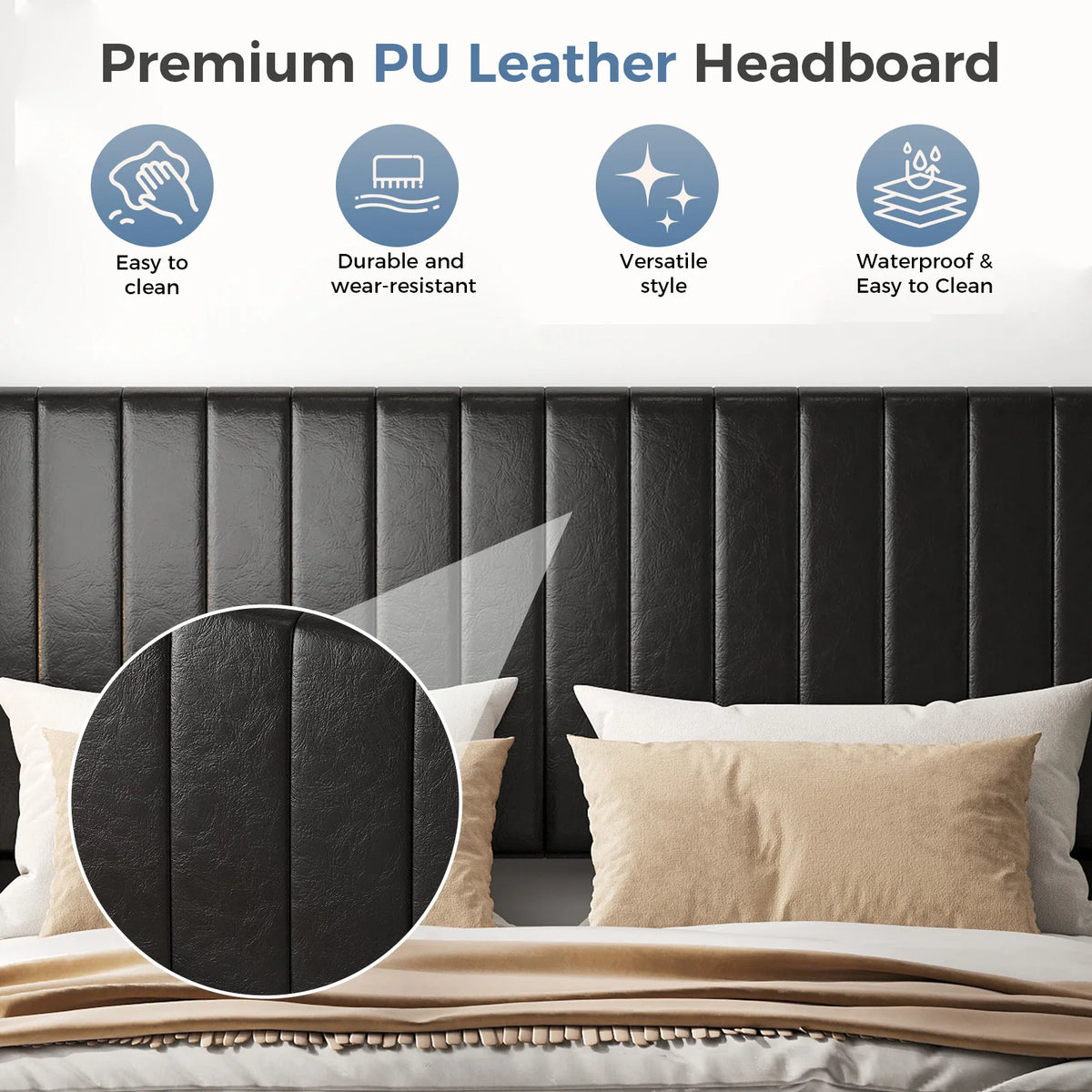 Basic Upholstered Platform Bed Frame with Modern Wingback Headboard Wooden Slats 800lbs Capacity No Box Spring Needed Easy Assembly For Bedroom