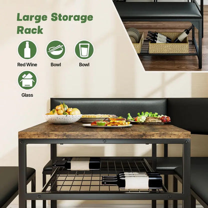 Kitchen Breakfast Nook Table Set with Soft Seat, Corner Dining Table Set for 4-6 People.