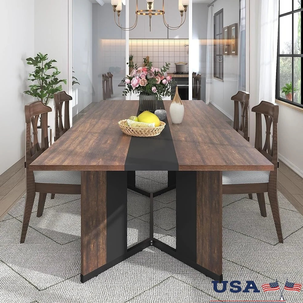 Large Rectangular Dining Table Waterproof Top Adjust Modern Kitchen Table Family Gatherings Coffee Office Display Game