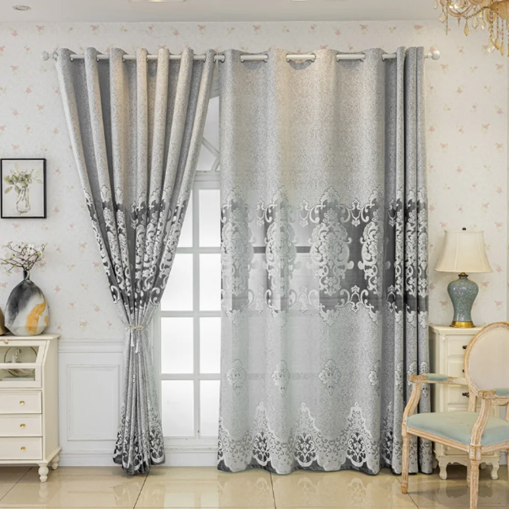 European Style Blackout Curtains, Jacquard Embroidered Chenille Curtain, Luxury Thermal Insulation Sunshade Drapes for Home Deco