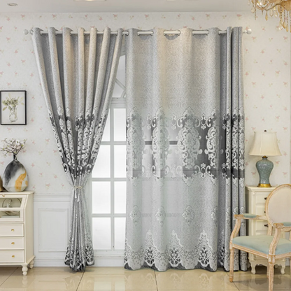 European Style Blackout Curtains, Jacquard Embroidered Chenille Curtain, Luxury Thermal Insulation Sunshade Drapes for Home Deco