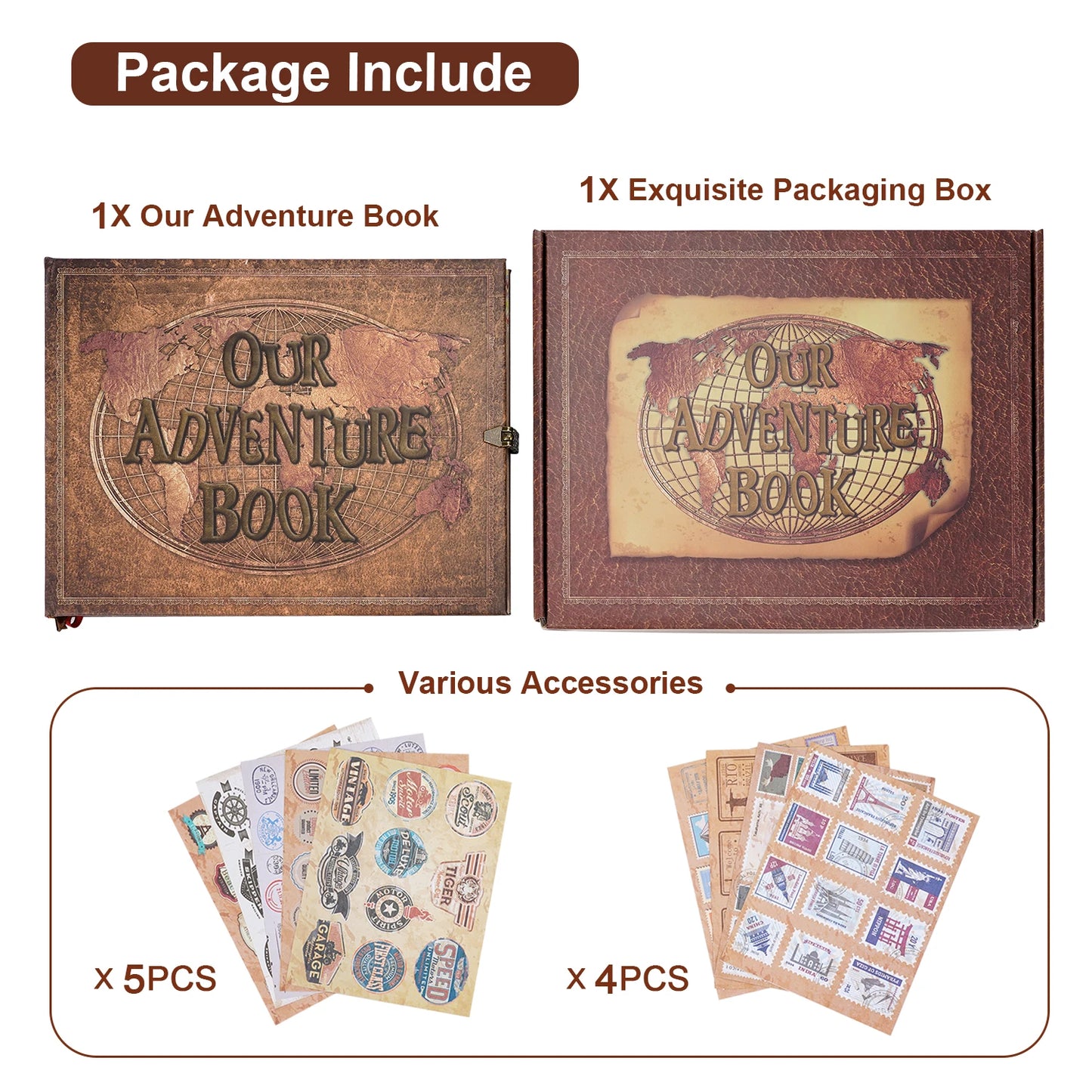 180 Page DIY Travel Photo Album Our Adventure Book Leather Retro Creative Anniversary Photo Album Wedding Guest Book Memory Gift