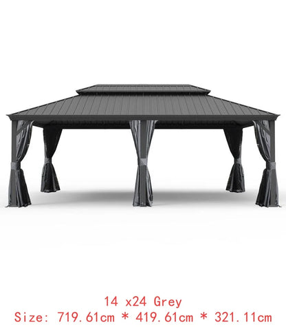 14x24 Hardtop Gazebo, Upgraded Metal Canopy with Drainage, Dual-Layer Galvanized Steel Roof, Includes Curtains & Netting,