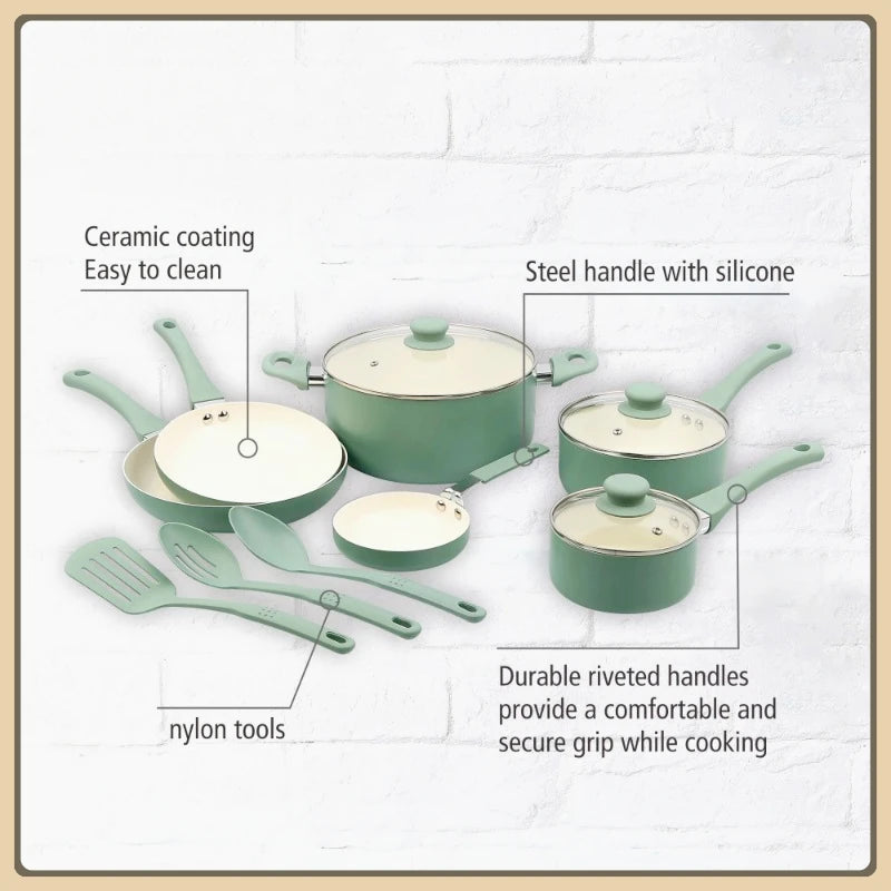 Ceramic aluminum 12-piece non-stick cookware set, meets a variety of cooking needs, suitable for a warm kitchen gift