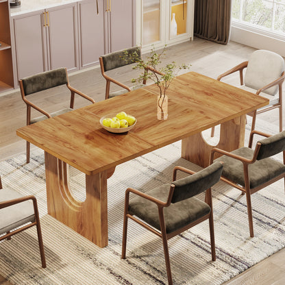 Modern Dining Table for 6 to 8 People, 71" Large Kitchen Dining Table with Wood Pedestal Base,
