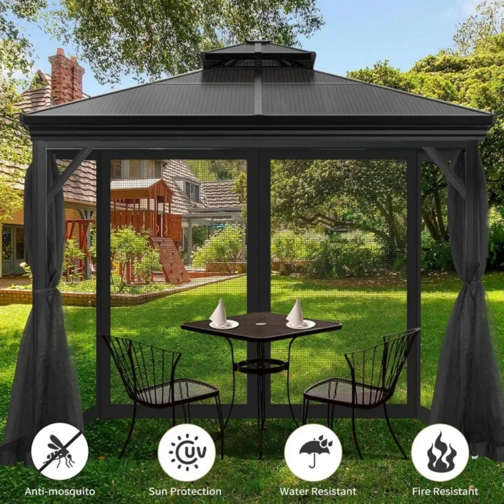 10' x 12' Outdoor Mesh Netting Screen 4-Panel Sidewall with Zipper Gazebo Universal Replacement Mosquito Netting