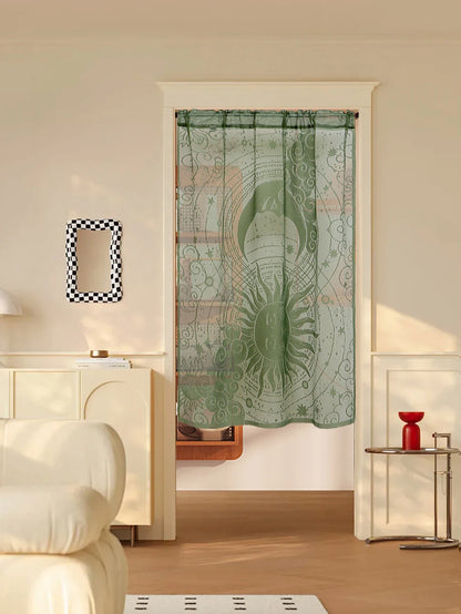1PC Ramadan Translucent Sun and Moon Lace Door Curtain for Living Room Kitchen Door Frame Barrier Decorative Door Curtains