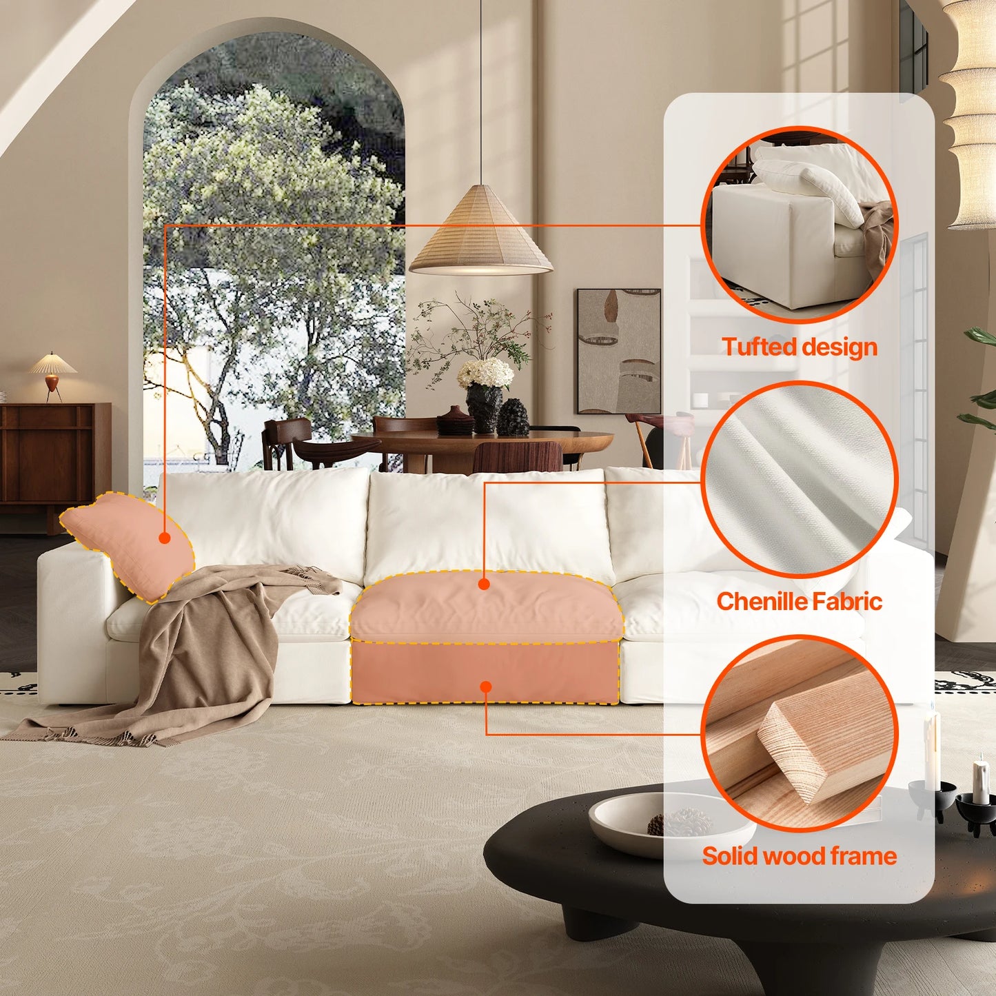 Comfy Cloud Couch 120'' Modern Sectional Sofa for Living Room Down Filled Couch with Ottoman U Shaped 5 Seater Convertible Sofa