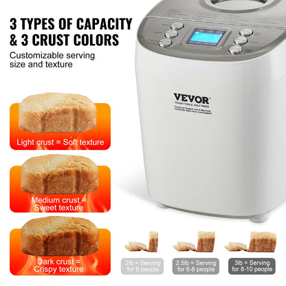 2/3 LB Bread Maker 15-in-1 Dough Machine Nonstick Ceramic Pan Automatic Bread maker with Gluten Free Setting