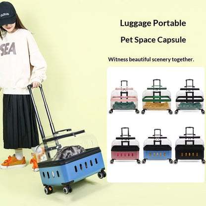 Dog Cat Transparent Bubble Carrier Airline Approved Hard Shell Portable Rolling Luggage Travel Case Dog Stroller Dog Car