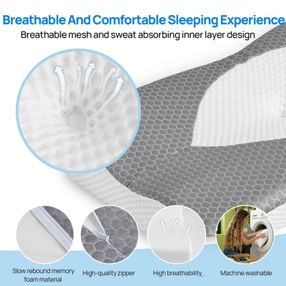 Cervical Neck Double Sided Pillow Memory Foam Ventilated Cooling Ergonomic Bed Pillow Support Contour for Stomach Sleepers