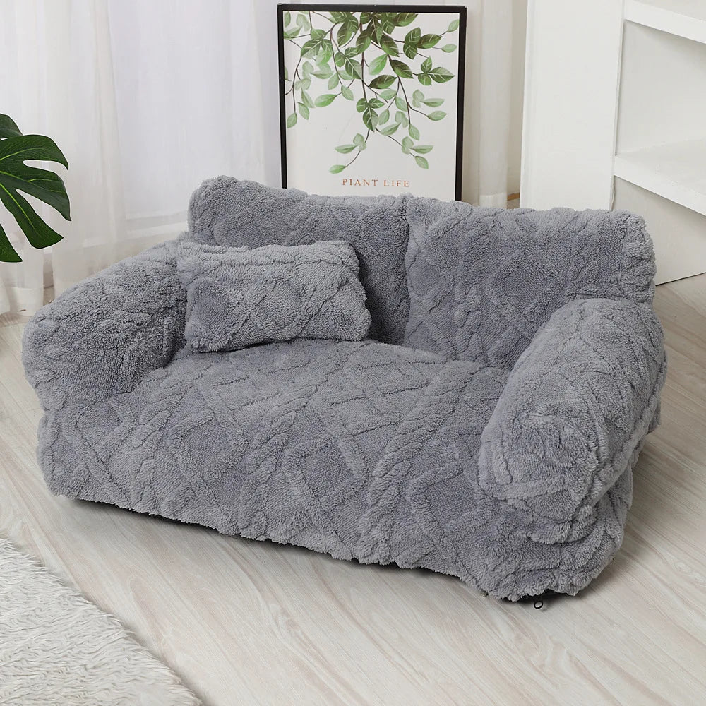 Plush Pet Sofa Bed - Extra Thick Winter Warmth Large Detachable Washable Dog Cat Cover Pet Sofa