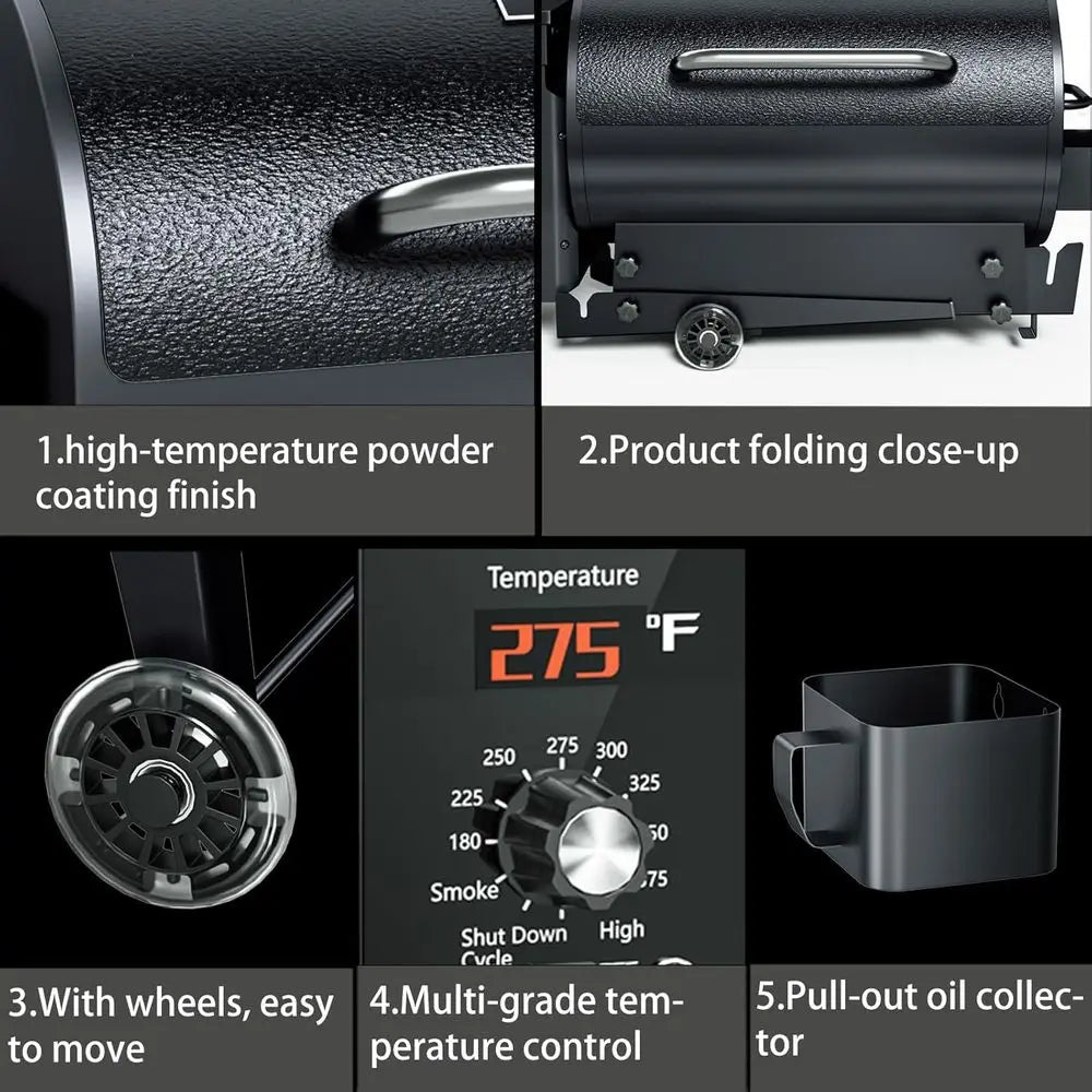 Portable Wood Pellet Grill & Smoker with Folding Legs, 456 sq. in. Cooking Area, 18 lb. Hopper, Temperature Control 180-425°F fo