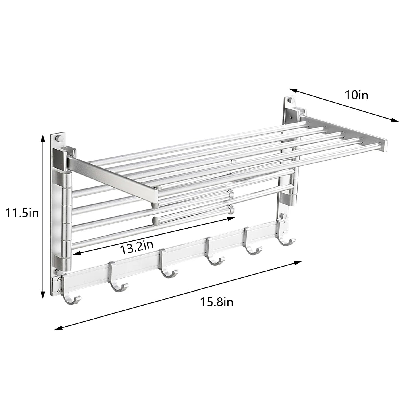 40cm Modern Space Aluminum Towel Bar with Hooks & Swing Arms - Durable Bathroom & Laundry Room Accessory (Available in Black & S