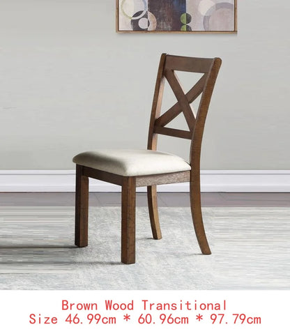 6-Pc Brown Finish Dining Set: Rectangular Table, Bench & Beige Upholstered Side Chairs for Transitional  Dining Room