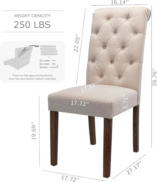 Tufted Dining Room Chairs Set of 2, Accent Parsons Diner Chairs Upholstered Fabric  - Beige