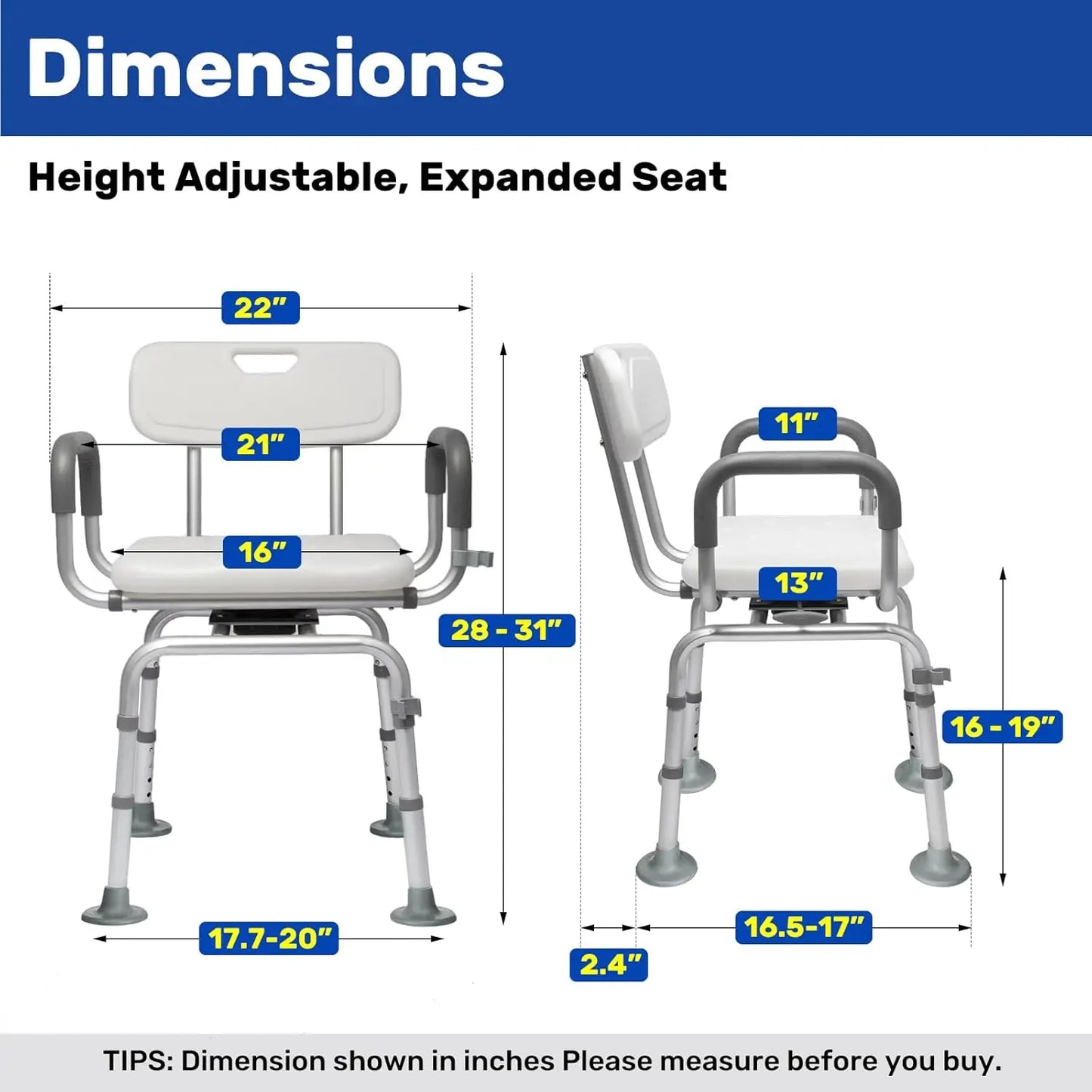 360° Swivel Shower Chair with Back and Arms,Rotating Swivel Bath Chair Handicap Shower Chair with Cold-Proof Pads,Support 400lbs
