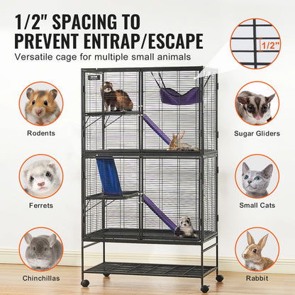64.6" Rolling Metal Ferret Cage Large 4-Tier Critter Nation Cage Small Animal Cage for Rats Hamster Guinea Chinchilla
