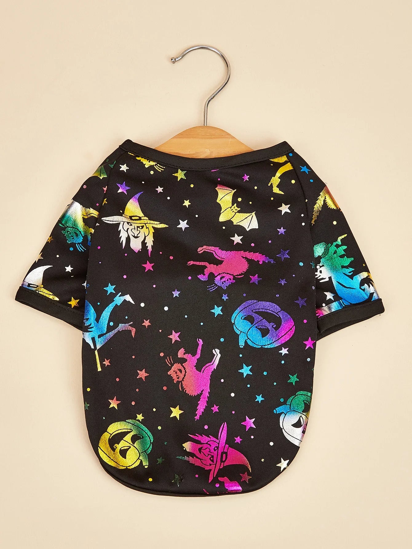 Halloween Pet T-Shirt, Black Short - Sleeve with Colorful Glittery Bats & Pumpkins & Stars Print Pet Clothes for Small Dogs Cats