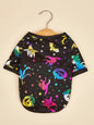 Halloween Pet T-Shirt, Black Short - Sleeve with Colorful Glittery Bats & Pumpkins & Stars Print Pet Clothes for Small Dogs Cats