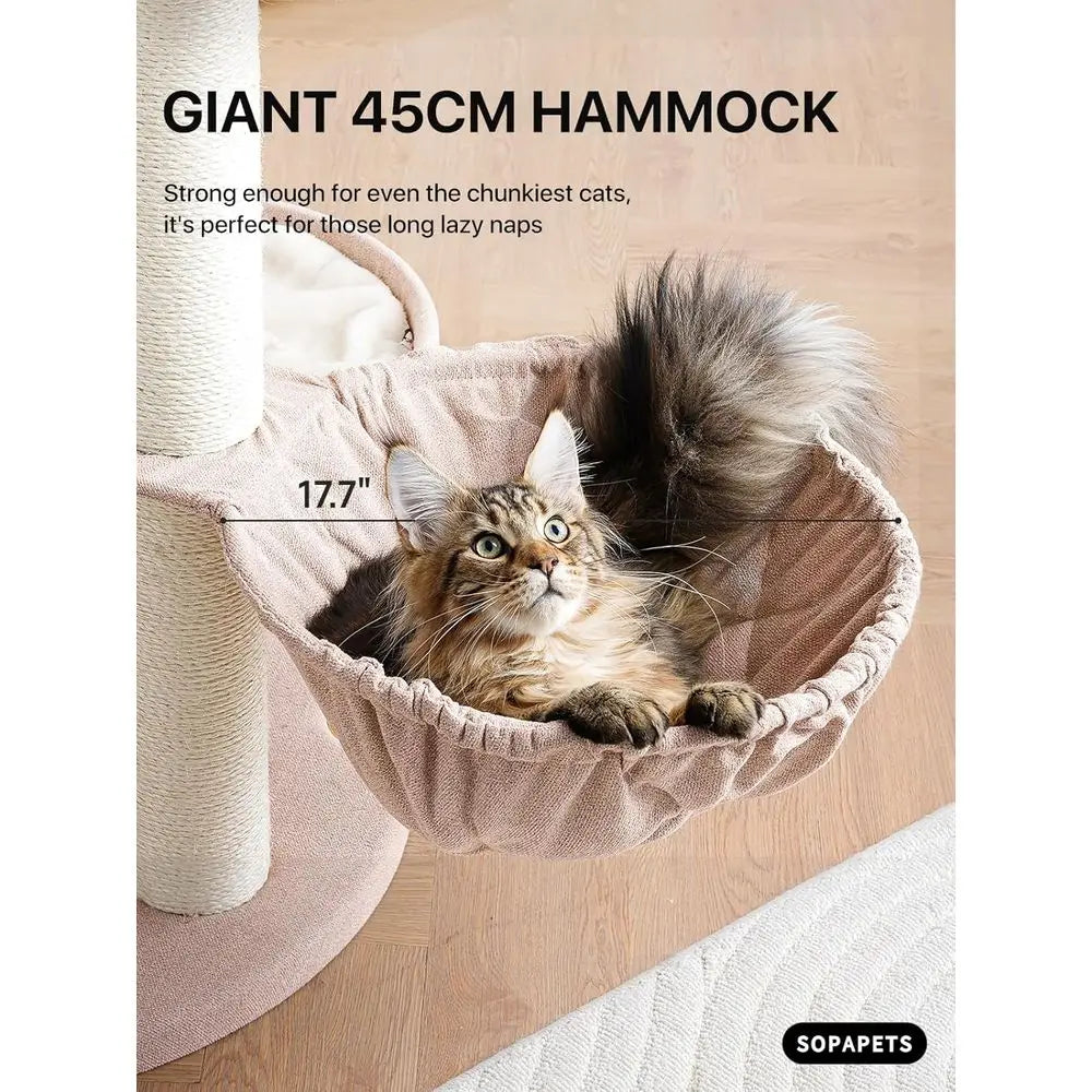 XXL Sturdy Luxury Cat Tree Tower for Large Indoor Cats, 65 Tall with Hammock, Scratching Post, and Condo
