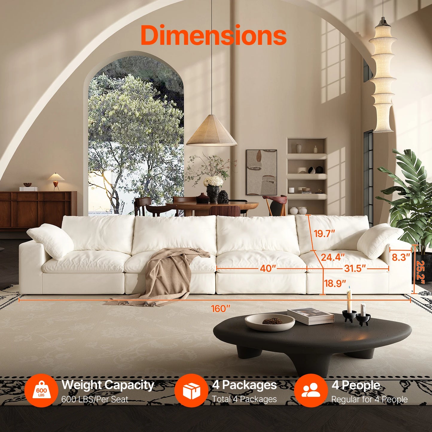 Comfy Cloud Couch 120'' Modern Sectional Sofa for Living Room Down Filled Couch with Ottoman U Shaped 5 Seater Convertible Sofa