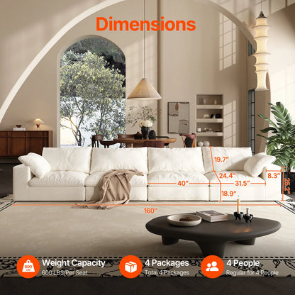 Comfy Cloud Couch 120'' Modern Sectional Sofa for Living Room Down Filled Couch with Ottoman U Shaped 5 Seater Convertible Sofa