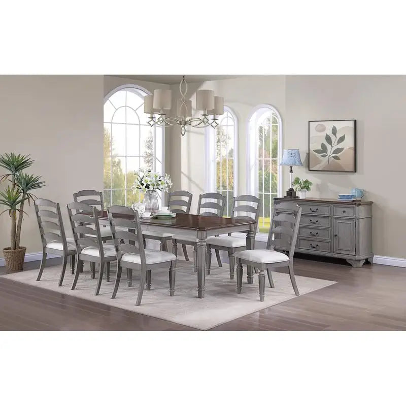 Contemporary 9-Piece Dining Set with Leaf, Includes Dining Table & 8 Ladder Back Chairs