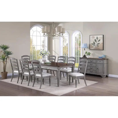 Contemporary 9-Piece Dining Set with Leaf, Includes Dining Table & 8 Ladder Back Chairs