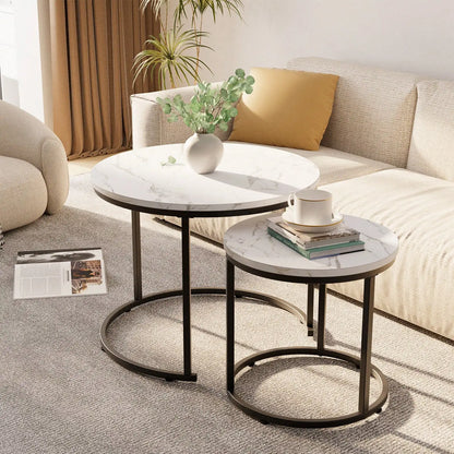 Round Nesting Coffee Table  Set of 2 End Tables for Living Room Bedroom Balcony