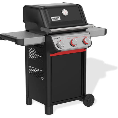 Outdoor Propane Gas Grill with 3 Burners and 2 Boost Burners Black Porcelain Enameled Cast Iron Grates