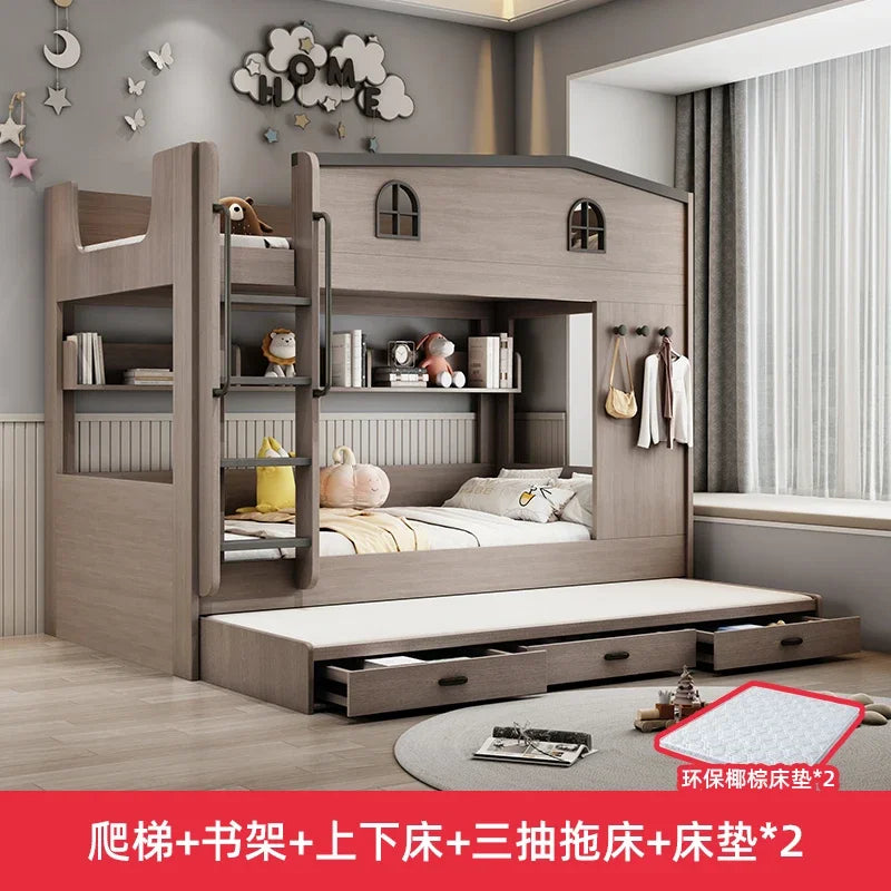 Bunk bed kids with Drawer storage loft double bed Climbing stairs full frames Queen Wooden literas de 2 camas bedroom furniture