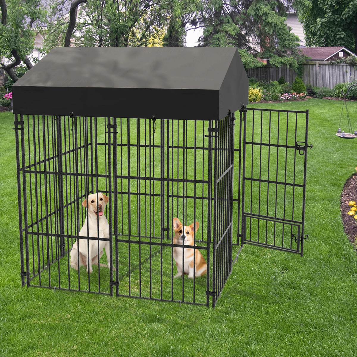 Heavy Duty Large Dog Kennel Pet Welded Metal Playpen Animal Cage with Roof Cover Pet Run Enclosure Playpen House Outdoor Indoor