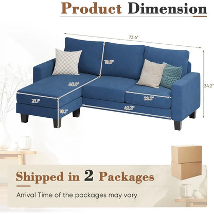 L-Shaped 3-Seater Sofa - Convertible Chaise Corduroy Couch for Small Spaces