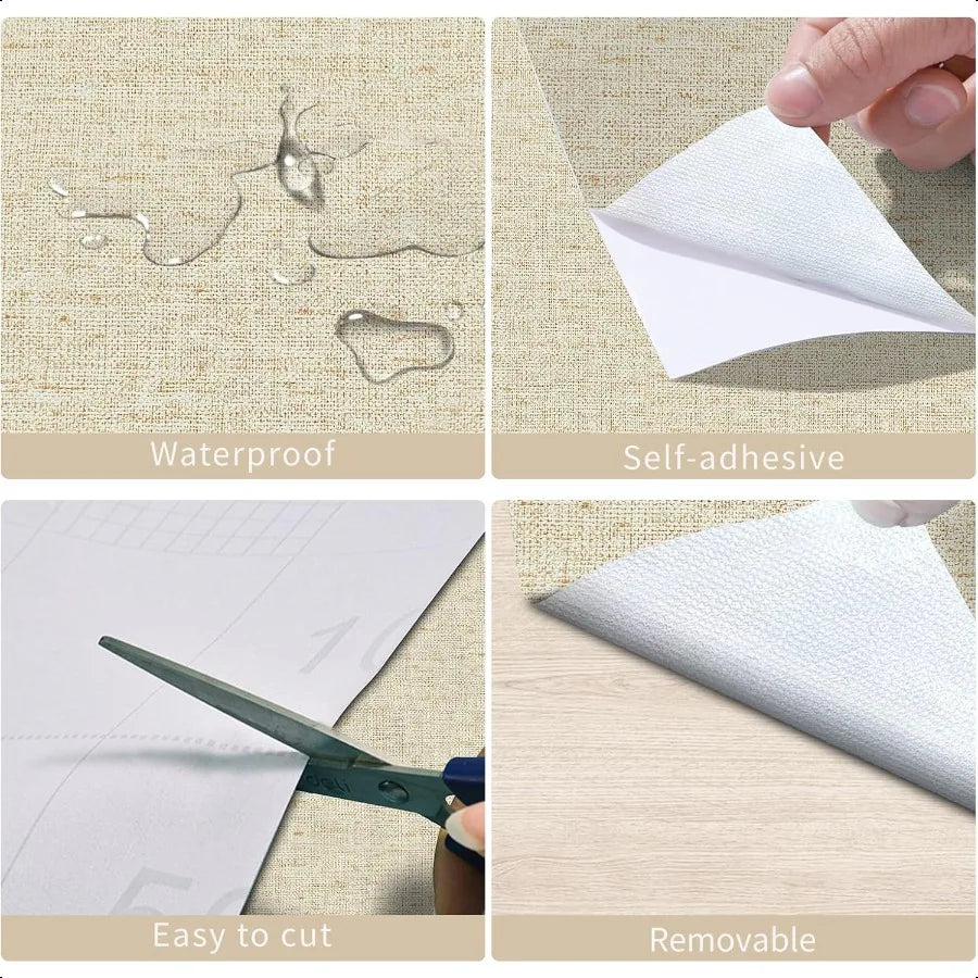 Wallpaper, Beige Grass cloth Waterproof Peel and Stick 15.75inchx118.11inch Self Adhesive Removable Wallpaper